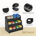 Wisuce Tea Holder for Tea Bags Organizer - Black Bamboo Tea Organizer for Tea Bags 3-Tier Stackable Wall Mount Large Capacity Tea Storage Box to Pantry Countertop Kitchen Office