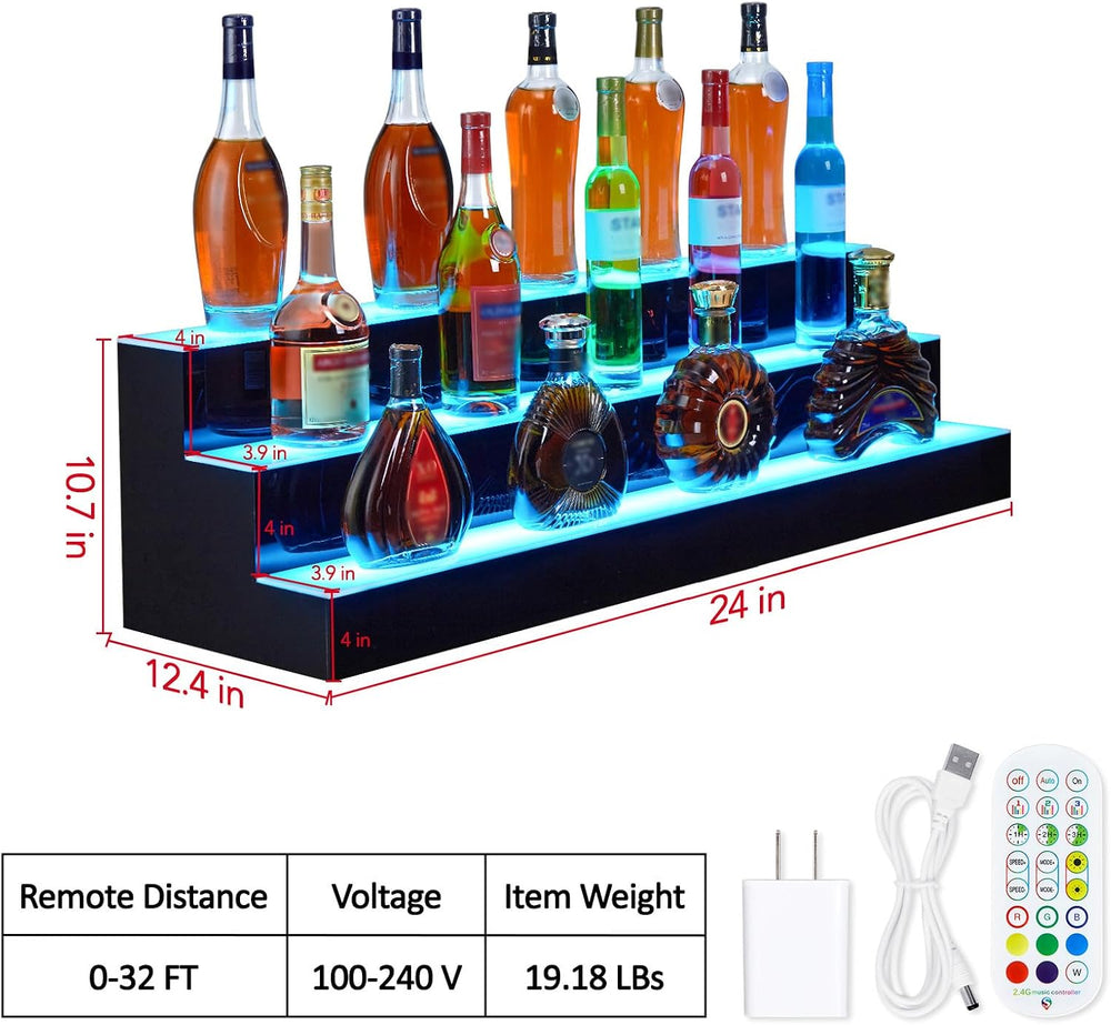 Liquor Bottle Display Shelf, 24 in Acrylic Lighted Bottle Display with Remote...