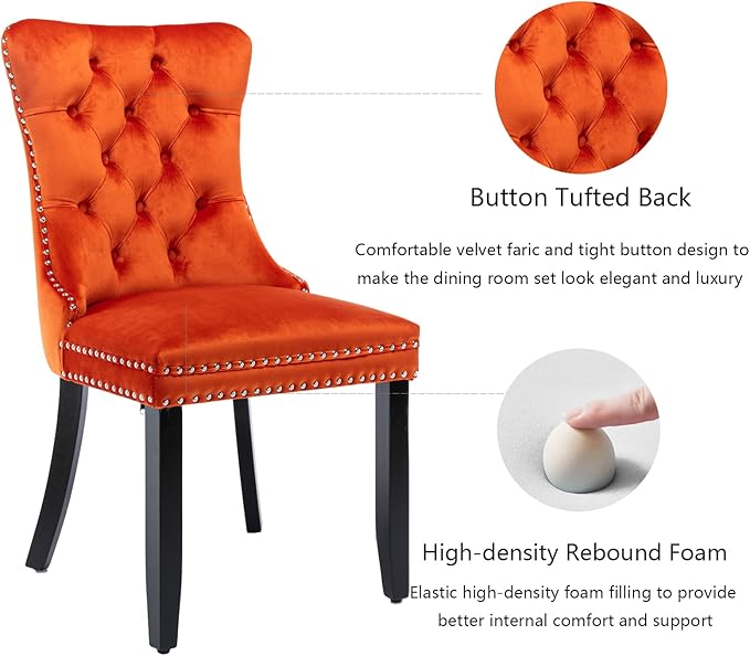 Velvet Dining Chairs Set of 4, Upholstered Dining Room Chairs with Back Ring ...