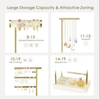 SZQINJI 5 Tier Jewelry Holder Organizer, Gold Jewelry Stand with Velvet Bracelet Holder, Adjustable Height Jewelry Display for Necklaces, Bracelets, Earrings, Rings, Gift Idea for Women, Beige