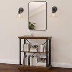 Leick Home Finnick Mixed Metal Bookshelf, Wood, Gray Steel, 2 Shelves, Easy Assembly, Freestanding Bookcase for Living Room or Office, Industrial Design, 32 in W x 30 in H x 12 in D, Item 11832-WLGM