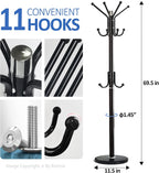 Kertnic Modern Coat Rack Freestanding with Natural Marble Base & Sturdy Metal Frame, 11 Hooks Hall Tree for Jackets, Hats, Bags, Entryway Organizer for Bedroom, Living Room, Closet (11 hooks-Black)