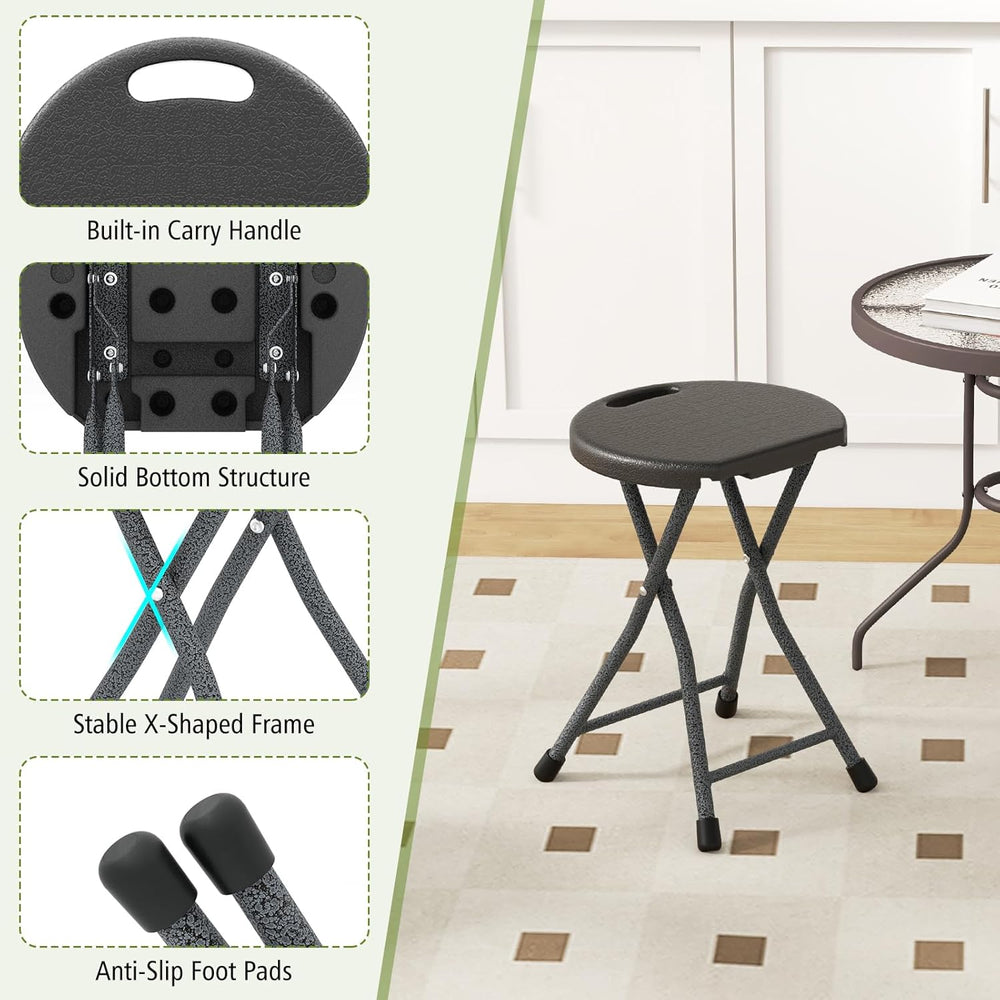 GYMAX Folding Stool, 18in Portable Collapsible Bar Stool with Handle & St...