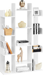 VASAGLE Bookshelf, Tree-Shaped Bookcase with 13 Storage Shelves, Rounded Corners, 9.8”D x 33.9”W x 55.1”H, White ULBC067W01