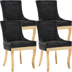 Upholstered Dining Chairs Set of 4, Modern Fabric Side Chairs with Gold Stainless Steel Legs, Accent Kitchen Chairs for Dining Room Table, Black