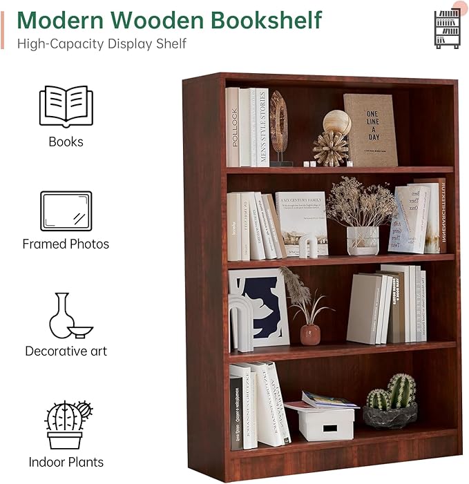 NicBex 48" Heavy Dute Wood Bookcase with Adjustable Shelves, Modern Manga Bookshelf for Living Room, Office, Small Spaces, Manga and Book Shelves Storage, Tip-Over Resistant, 33" Wide Cherry