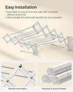 SONGMICS Clothes Drying Rack, Wall-Mounted Drying Rack Clothing, Small Accordion Laundry Rack, 9 Staggered Hanging Rods, Expandable and Retractable, Cloud White ULLR802W01