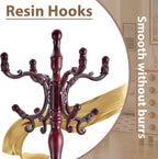 Solid Wooden Coat Rack Stand, Coat Racks Freestanding with 14 Hooks, Natural Birch Wood Coat stands with Sturdy Round Base, Tree Coat Hanger Standing for Entryway Bedroom Office（Redwood triangle2）