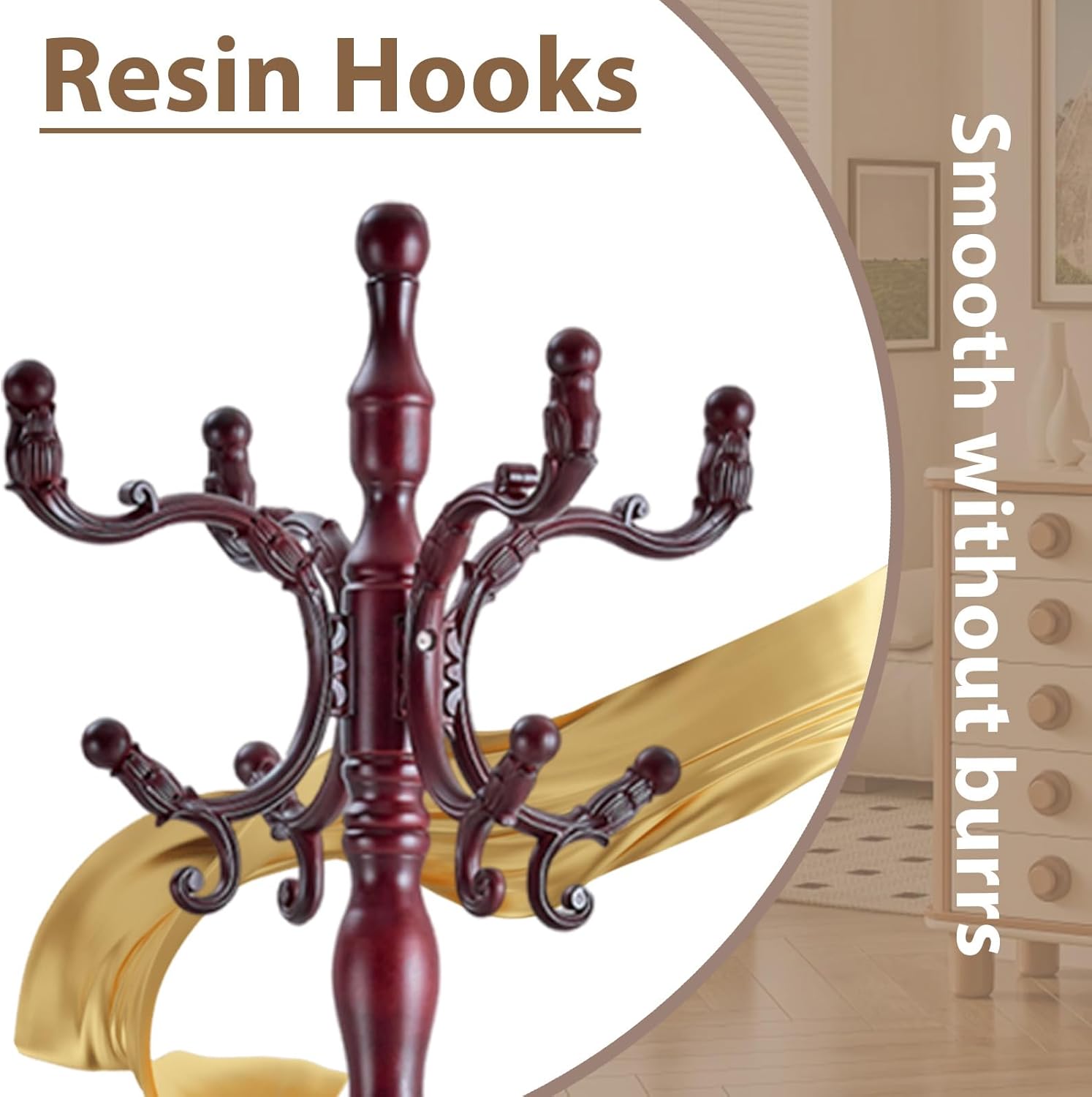 Solid Wooden Coat Rack Stand, Coat Racks Freestanding with 14 Hooks, Natural Birch Wood Coat stands with Sturdy Round Base, Tree Coat Hanger Standing for Entryway Bedroom Office（Redwood triangle2）