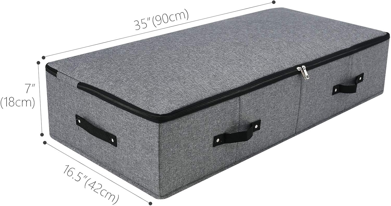 Omygarden 2PCS Foldable Blankets Clothes Comforters Storage Bin Organizer with Plastic Support Liner for Blankets, Towels, Comforter, Sweaters, Linen Sheets, Wrapping Paper, Black Grey