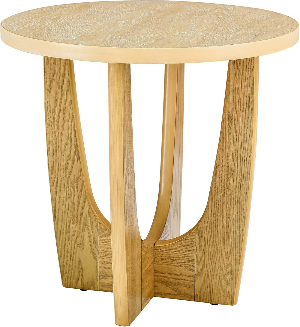 25" Round End Table, Wooden Side Table, Night Stand for Living Room,Rece...