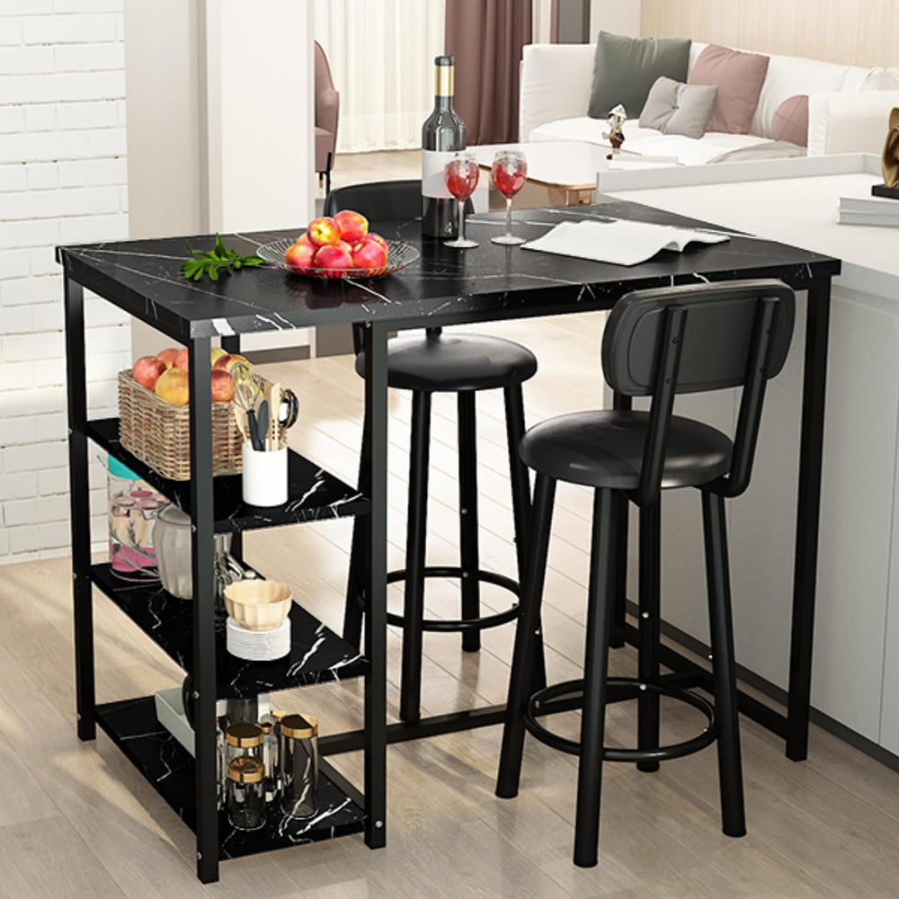 Recaceik Pub Dining Table Set for 2, Table and Bar Stools with 3 Storage Shel...