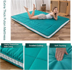 MAXYOYO Futon Mattress, Padded Japanese Floor Mattress Quilted Bed Mattress Topper, Extra Thick Folding Sleeping Pad Breathable Floor Lounger Guest Bed for Camping Couch, Turquoise, Full