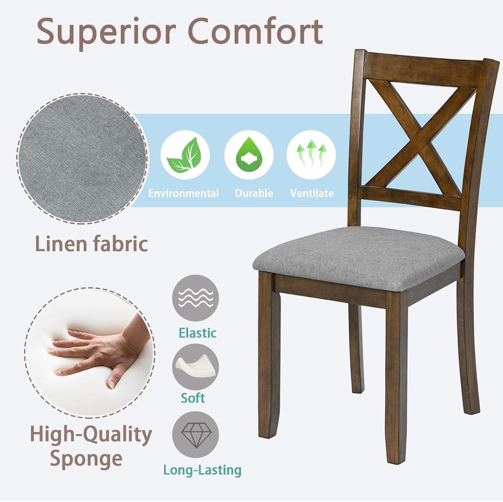 Ball & Cast Wood Frame Dining Chairs Set of 4, Modern Linen Upholstered K...