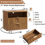 LEYAOYAO 31" Wide Fluted Nightstand Set of 2 with Charging Station, Oversized Extra Large 2 Drawers Night Stand,Brown Wood Bedside Table,Tall End Tables,Modern Chest of Drawers Dressers for Bedroom