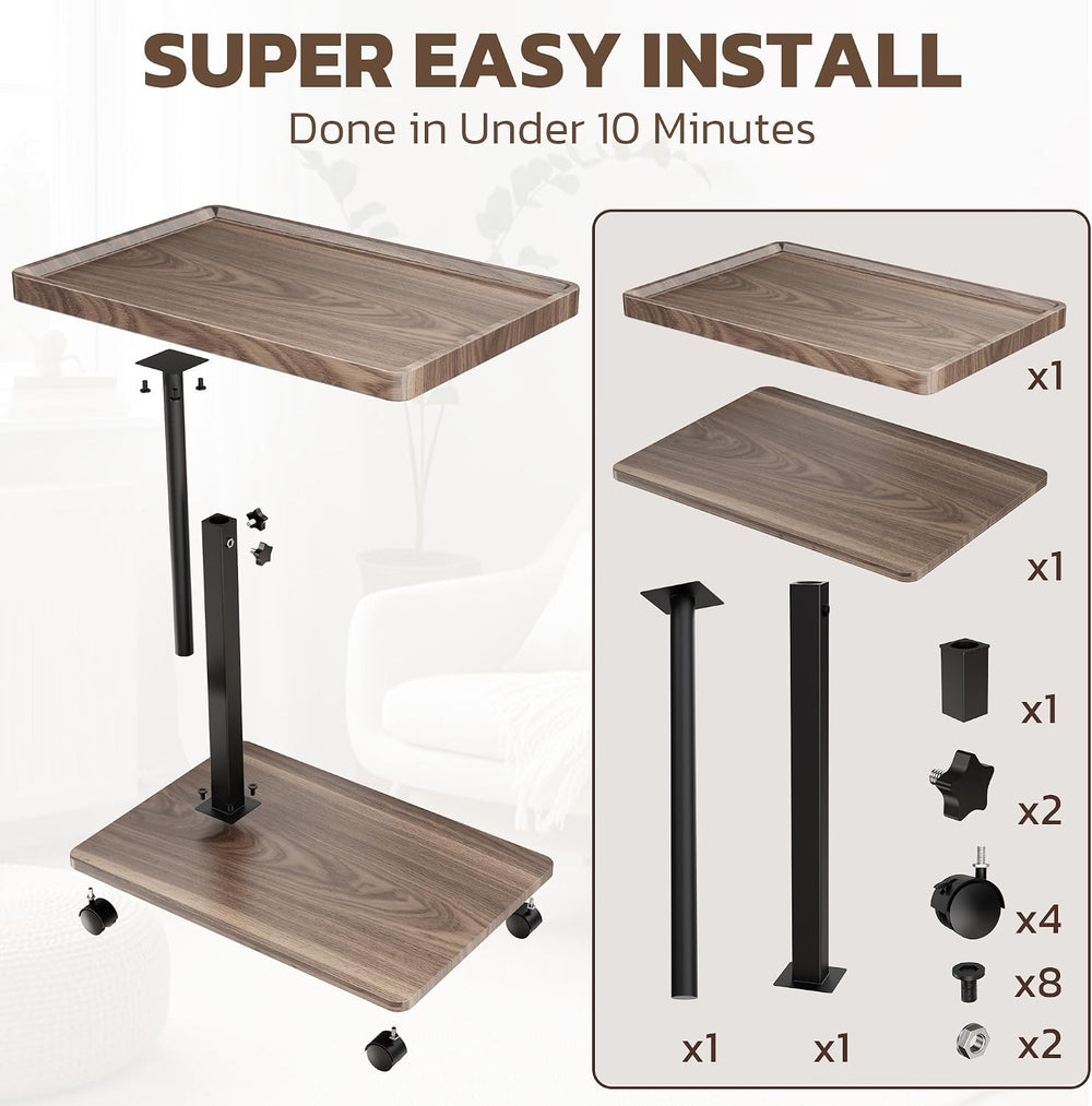 Large C-Shaped End Table, Swivel TV Tray, Couch Side Table Wood | Adjustable ...