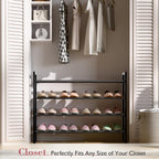 Bumusty 4 Tier Expandable Shoe Rack for Closet, Black | 18"-33" Adjustable Shoe Rack for Entryway, Small Shoe Organizer for Dorm, Front Door, Sturdy Metal