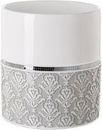 Creative Scents Mirror Damask White and Gray Bathroom Accessories Set - 6 Piece Bathroom Accessory Set Includes: Trash Can, Tissue Box Cover, Soap Dispenser, Soap Dish, Toothbrush Holder & Tumbler