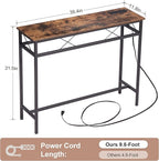 VECELO 39.4In Narrow Sofa/Console Table with Charging Station & Power Outlet and USB Ports, for Entryway, Living Room, Office, Industrial, Metal Frame, 2 Pack, Rustic Brown