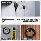 14" Large Heavy Duty Garage Hooks, 2-Pack Steel Garage Storage Hooks with Support Rods, Utility Wall Mount Hangers for Power Tools, Car Tires, Ladders, Chairs, Garden Tools and More