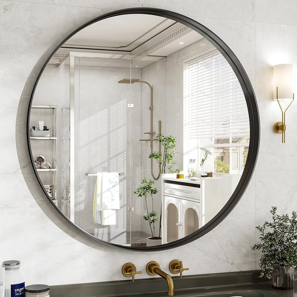 36 Inch Round Bathroom Mirror - Wall Mounted Circle Mirror with Metal Frame, ...