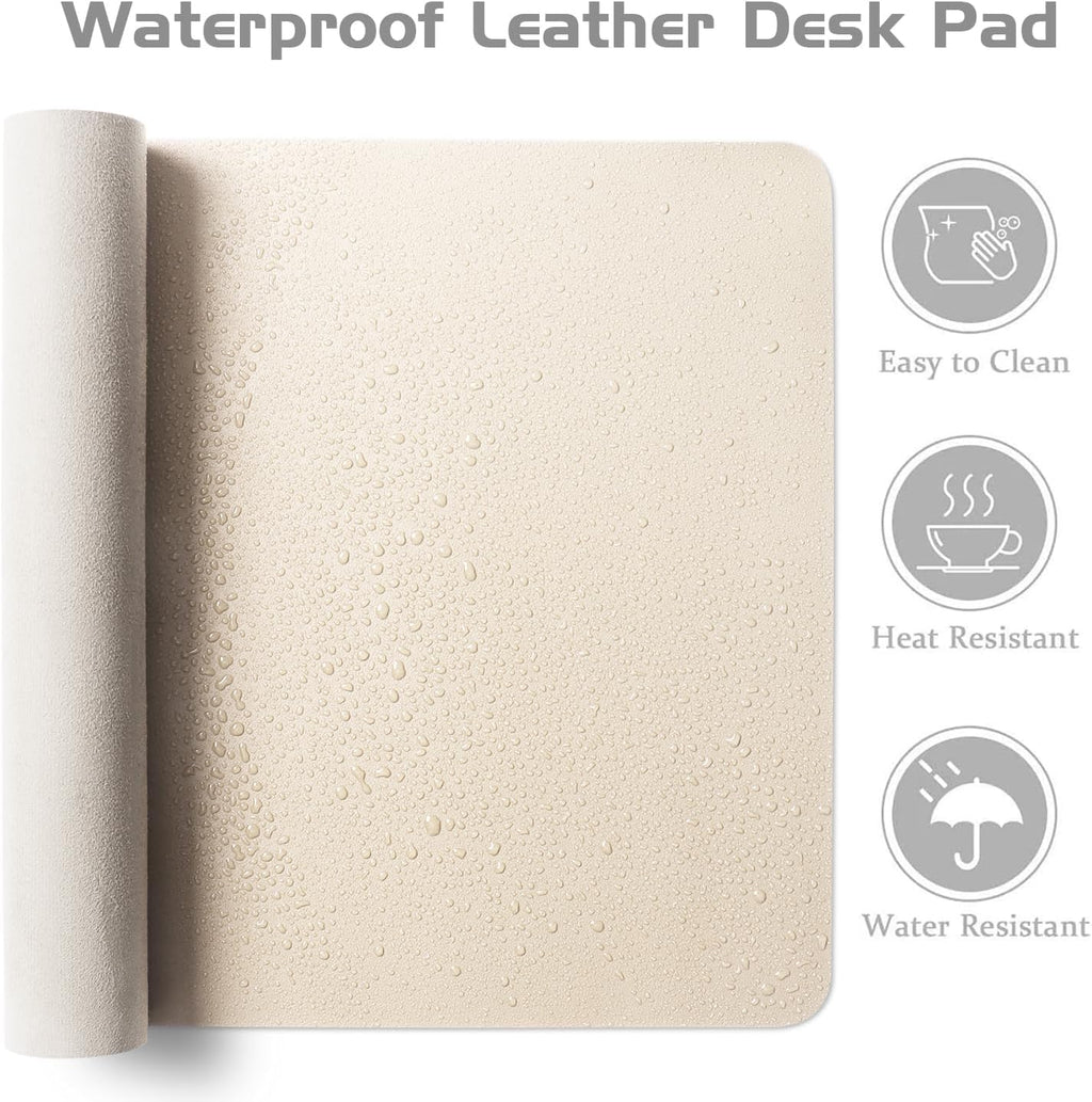 Aothia Leather Desk Pad Protector, Office Desk Mat, Large Mouse Pad, Laptop Desk Pad, Non-Slip PU Leather Desk Blotter, Waterproof Desk Writing Pad for Office and Home (Beige, 55" x 17")