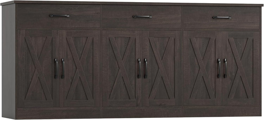 HOSTACK 71"W Farmhouse Kitchen Sideboard Buffet Cabinet with Storage, Brown