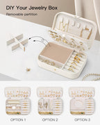 VLANDO Travel Jewelry Case for Women Girls, Gifts for Mother, PU Leather Small Jewelry Box for Rings, Necklaces, Bracelets, Earring Holder Organizer Storage for Travel Essentials - Beige