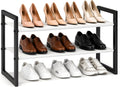 2-Tier Shoe Rack for Closet & Entryway, Stackable Shoe Organizer, Screw-Fastened Metal Frame for Less Wobble, Heel-Friendly Non-Woven Shelves, 11.8" Deep Space-Saving Shoe Storage (Black)
