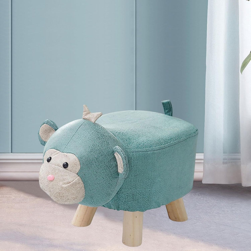 Wooden Animal Footstool Ottoman for Home Decor, Blue Monkey