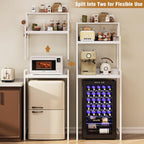 3-Tier Kitchen Bakers Rack with Adjustable Shelves, Freestanding Kitchen Microwave Stand with Storage, Split Design Coffee Bar Shelf for Home Office (White, 25.6")