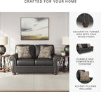 Signature Design by Ashley Shadsburne Rustic Faux Leather Sofa with Nailhead Trim and 2 Chenille Throw Pillows, Pillows With Soft Polyfill, Reinforced Frame For Added Stability, Black