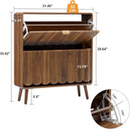 Shoe Storage Cabinet for Entryway with 2 Flip Drawers, Freestanding Narrow Wood Shoe Cabinet with Wave Panel, Hidden Shoe Organizer for Foyer, Hallway (Walnut)