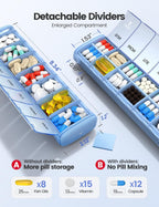 VAYDEER Metal Weekly Pill Organizer – Moisture-Proof Travel Pill Organizer with Built-in Desiccant Chamber and Airtight Lids – Large-Capacity Pill Box for Vitamins, Medicines & Supplements (Champagne)