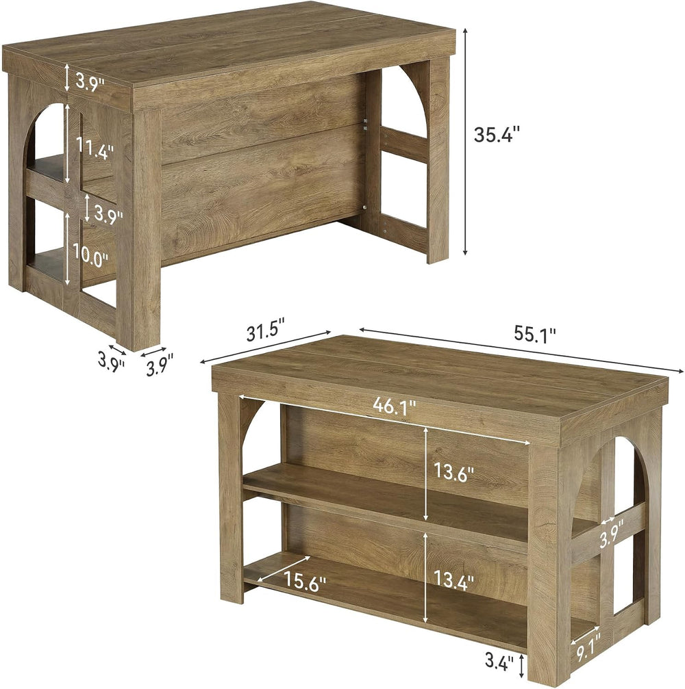 LITTLE TREE Kitchen Island with Storage, 55-Inch Large Stationary Center Isla...
