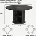 47 Inch Round Dining Table with Storage, 2-Layer Shelf & Wood Slide Door, Farmhouse Style, Waterproof Top, 330 lbs Capacity, for 4-6 Person, Easy Assembly, Ebony