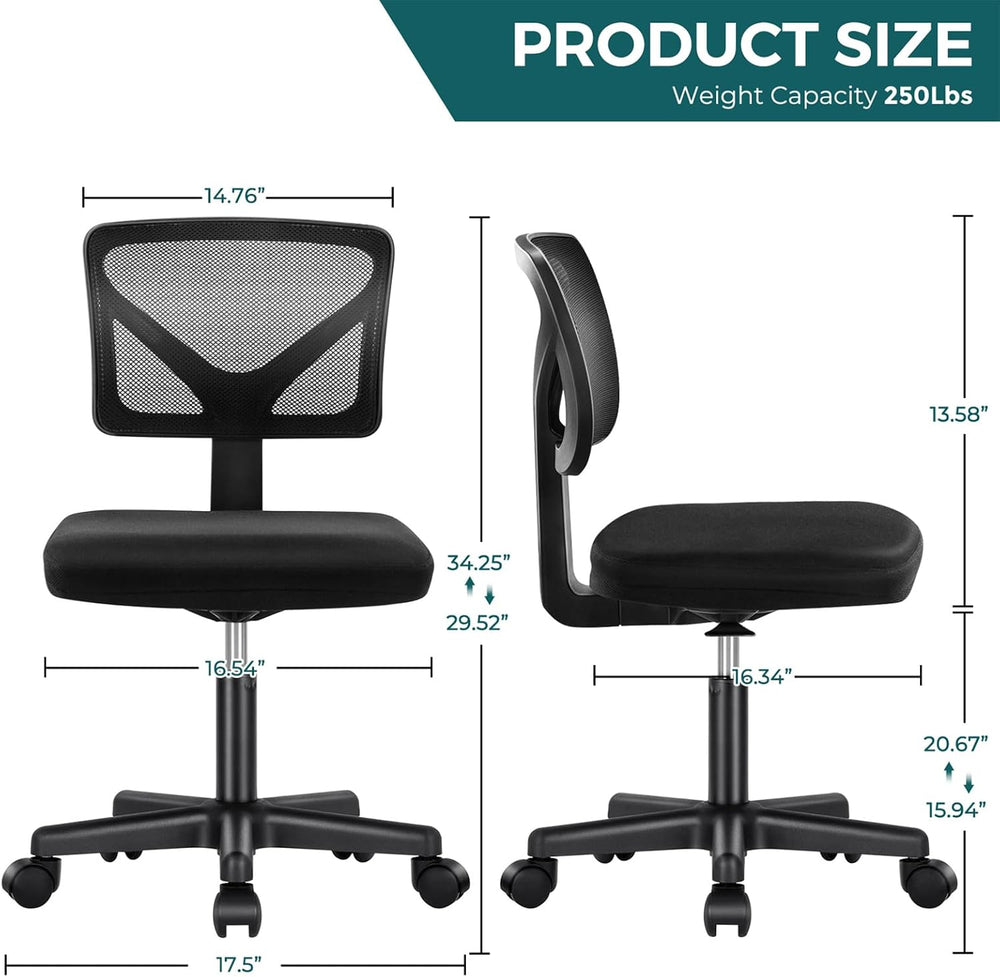 DUMOS Armless Small Desk Chairs, Ergonomic Home Office Mesh Chairs