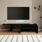 XEW Extendable TV Stand with Storage and Shelves, Wood Entertainment Center for 55+ Inch TV, Modern TV Console, Minimalist Media Console for Living Room, Bedroom-Black (Extendable: 78.7"-110")