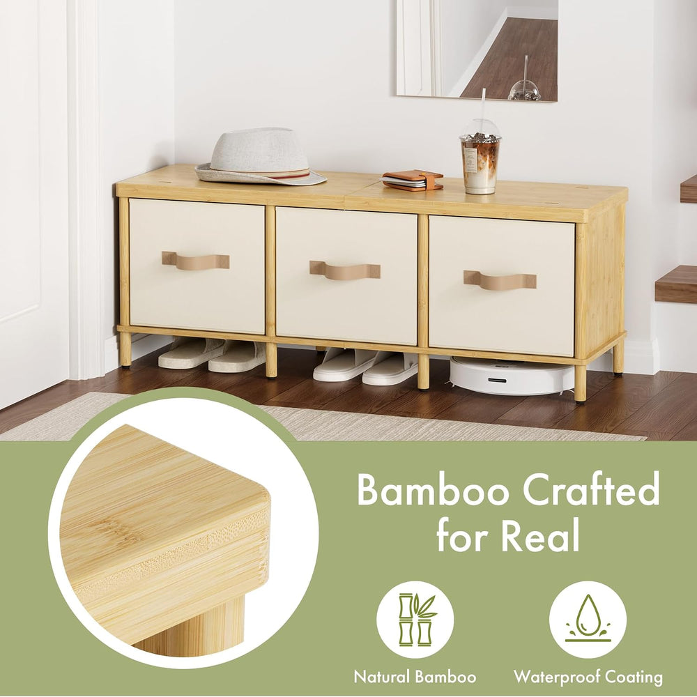 Shoe Bench, 43.3" Storage Bench, Entryway Bench with Cushion Seat | Natu...
