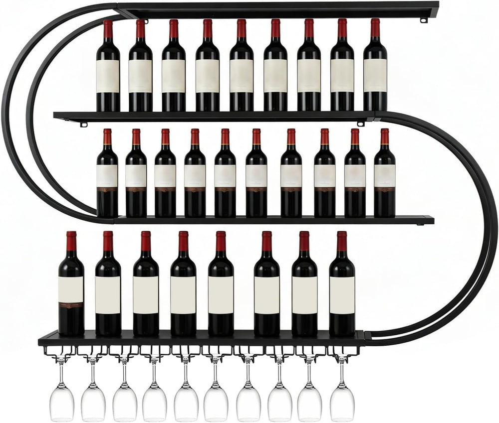 71" Modern Wall Mounted Wine Rack with LED Lights, 4-Tiers Wine Rack wit...