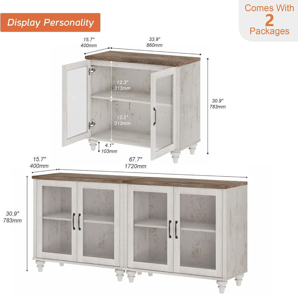 WAMPAT Farmhouse End Table with Ample Storage, Set of 2 Large Mid Century Mod...