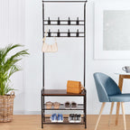 IDEALHOUSE Hall Tree with Entryway Bench with Coat Rack Shoe Rack Bench, 3 in 1 Hall Tree with Bench and Shoe Storage, 3-Tier Storage Shelf and 8 Hooks, Black, 23.6"(W) x 11.8"(D) x 70.1"(H)