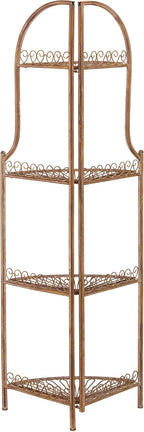 Safavieh PAT5013A Collection Abarrane Rusty Orange Wrought Iron 4 Tier Outdoor Corner Shelf Shelve