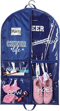 Cheer Garment Bags for Cheerleading Uniform For Cheer Mom Waterproof Hanging Garment Bag for Dance Costumes 40 Inch Clothes Bag with 5 Pocket Travel Side Zip Storage Uniform(Nave Blue,White)