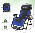 Amopatio XL Padded Zero Gravity Chairs Foldable Zero Gravity Lounge Chair Outdoor Portable Reclining Chair with Removable Cup Holder/Headrest/Footrest