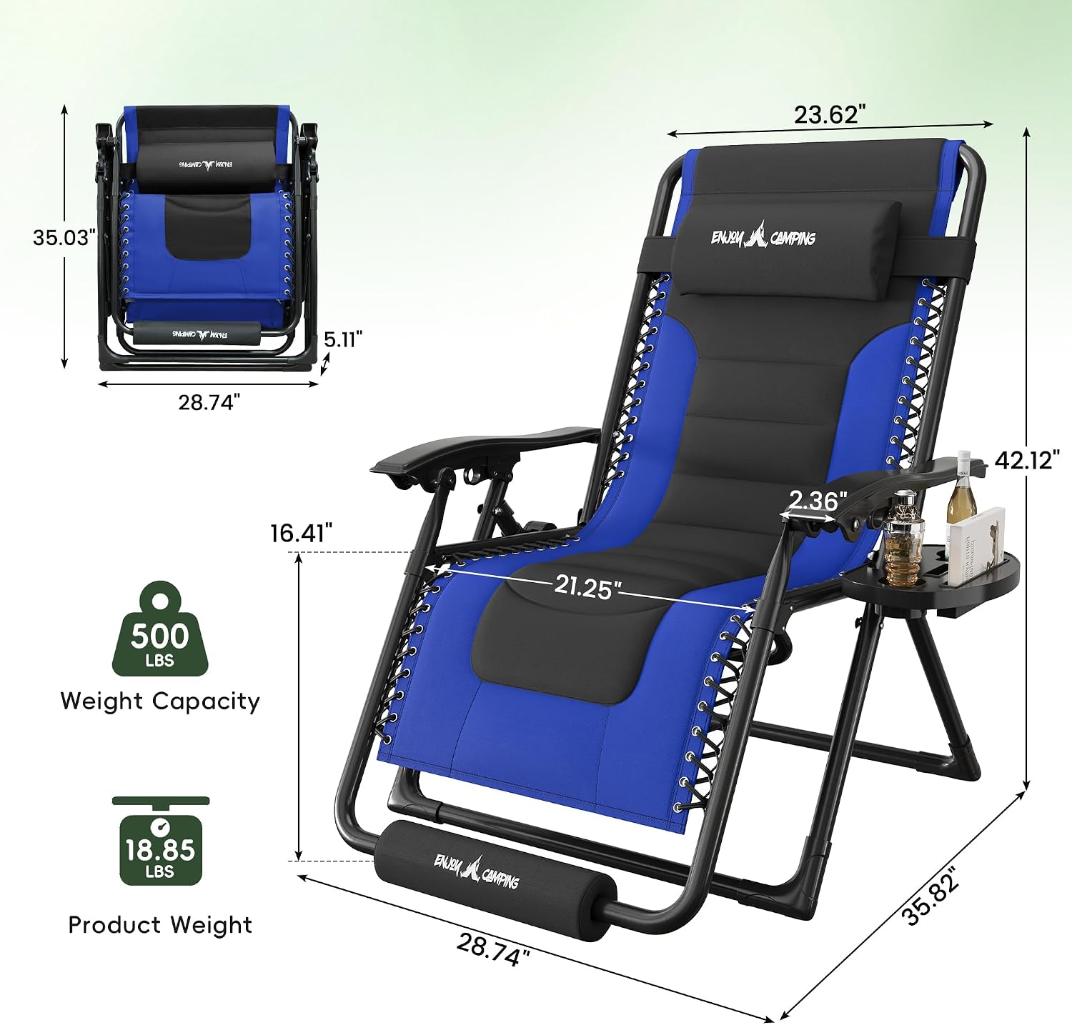 Amopatio XL Padded Zero Gravity Chairs Foldable Zero Gravity Lounge Chair Outdoor Portable Reclining Chair with Removable Cup Holder/Headrest/Footrest