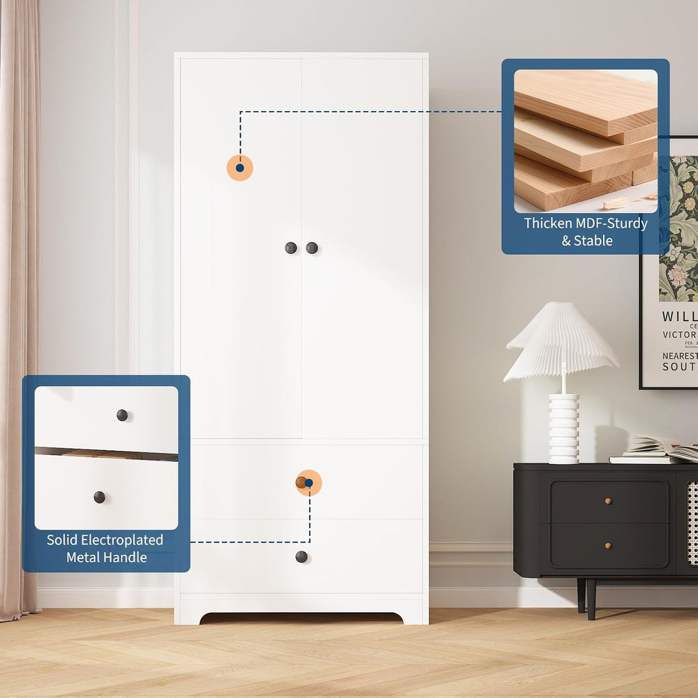 Garvee 71" Armoire Wardrobe Closet, Modern Wooden Bedroom Armoire with 2...