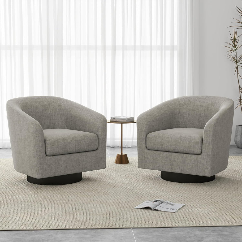Swivel Accent Chairs Set of 2, Fabric Barrel Armchair, Khaki | Modern Upholstered Club Chair | Comfy Reading Seat with Removable Cushion | For Living Room, Bedroom, Office