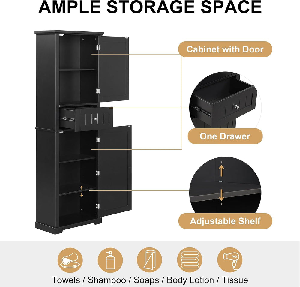 Merax 67.3" Pantry Cabinet with Three Doors & One Drawer, Adjustable...