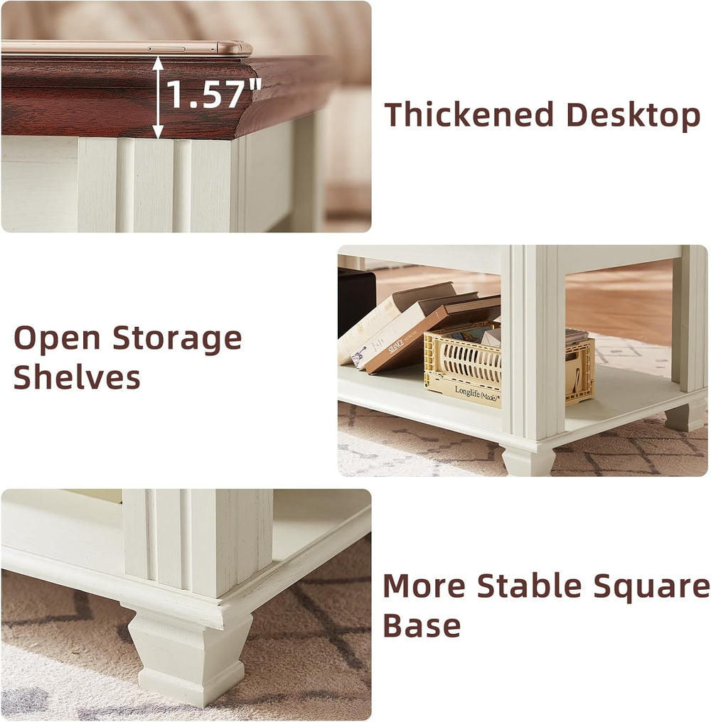 SAVOR LIFE Farmhouse Coffee Table Set of 3, White | Rustic Wood 3 Piece Coffe...